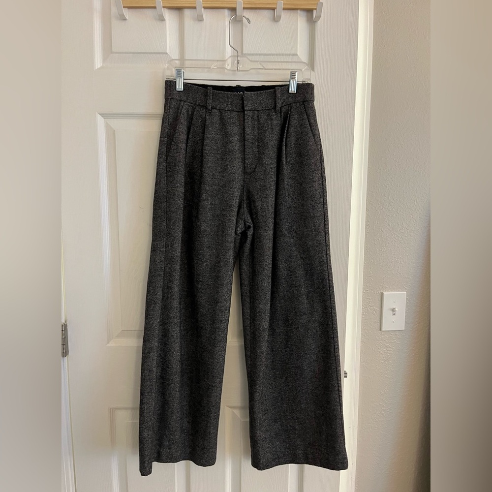 GAP Petite Brushed Twill Trousers in Grey Herringbone